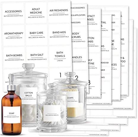 Amazon.com: 174 Pieces Minimalist Bathroom Labels for Medicine Cabinet, Black Print on White Stic... | Amazon (US)