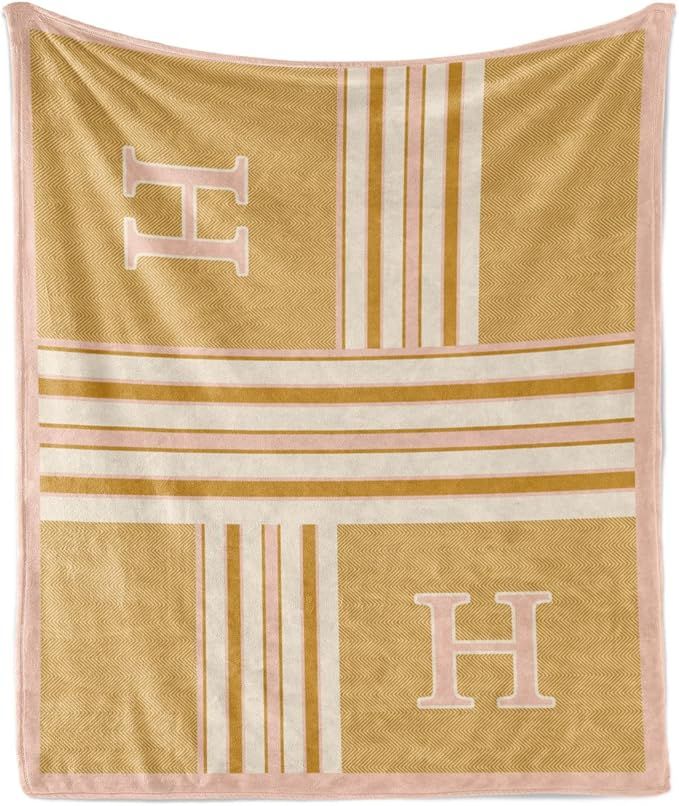 Ambesonne Letter H Throw Blanket, Horizontal and Vertical Stripes with Gradient Color Zigzags Che... | Amazon (US)