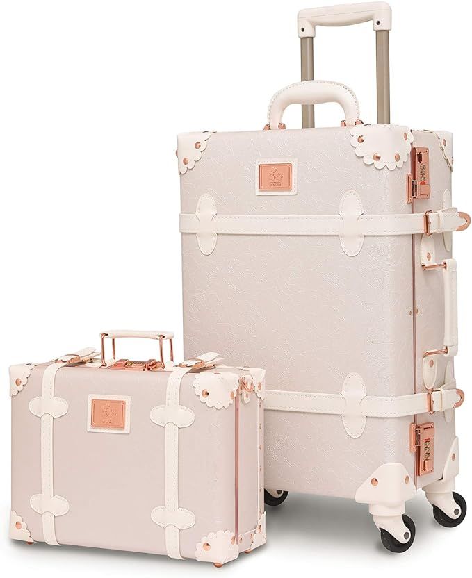 urecity Womens Luxury Vintage Trunk Luggage Set 2 Piece Cute Retro Pink Hardside Suitcase 24" | Amazon (US)