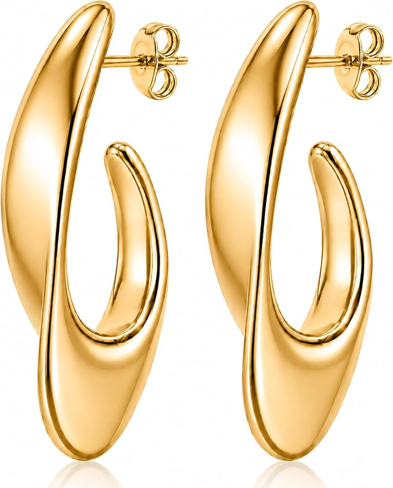 Musment\u00ae Gold Earrings for Women,14K Gold Plated Chunky Teardrop Hoop Stud Earrings for Sens... | Amazon (US)