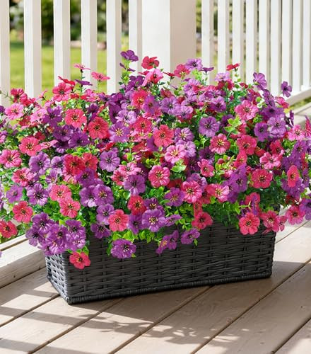 Ivydale Artificial Flowers for Outdoor 24 Bundles Fake Mums with Eucalyptus Leaves UV Resistant Silk Faux Daisy Flower Plant for Outside Home Porch Patio Window Box, Purple Rose Mixed | Amazon (US)