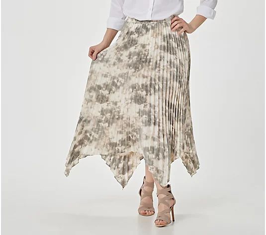 Susan Graver Printed Pleated Woven Pull-On Midi-Skirt | QVC