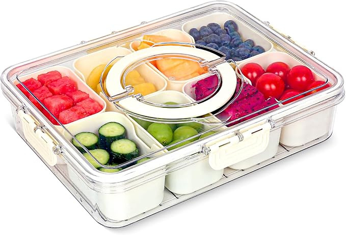 Divided Serving Tray with Lid and Handle - 8 Compartment Snackle Box Charcuterie Container，Port... | Amazon (US)