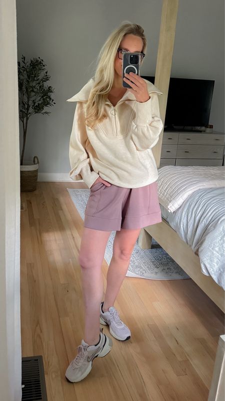 casual outfit comfy outfit mom style mom outfits athletic sneakers running sneakers nike sneakers varley shorts sweatshorts jersey shorts knit shorts pullover varley pullover 

#LTKFindsUnder100 #LTKFitness #LTKFindsUnder50