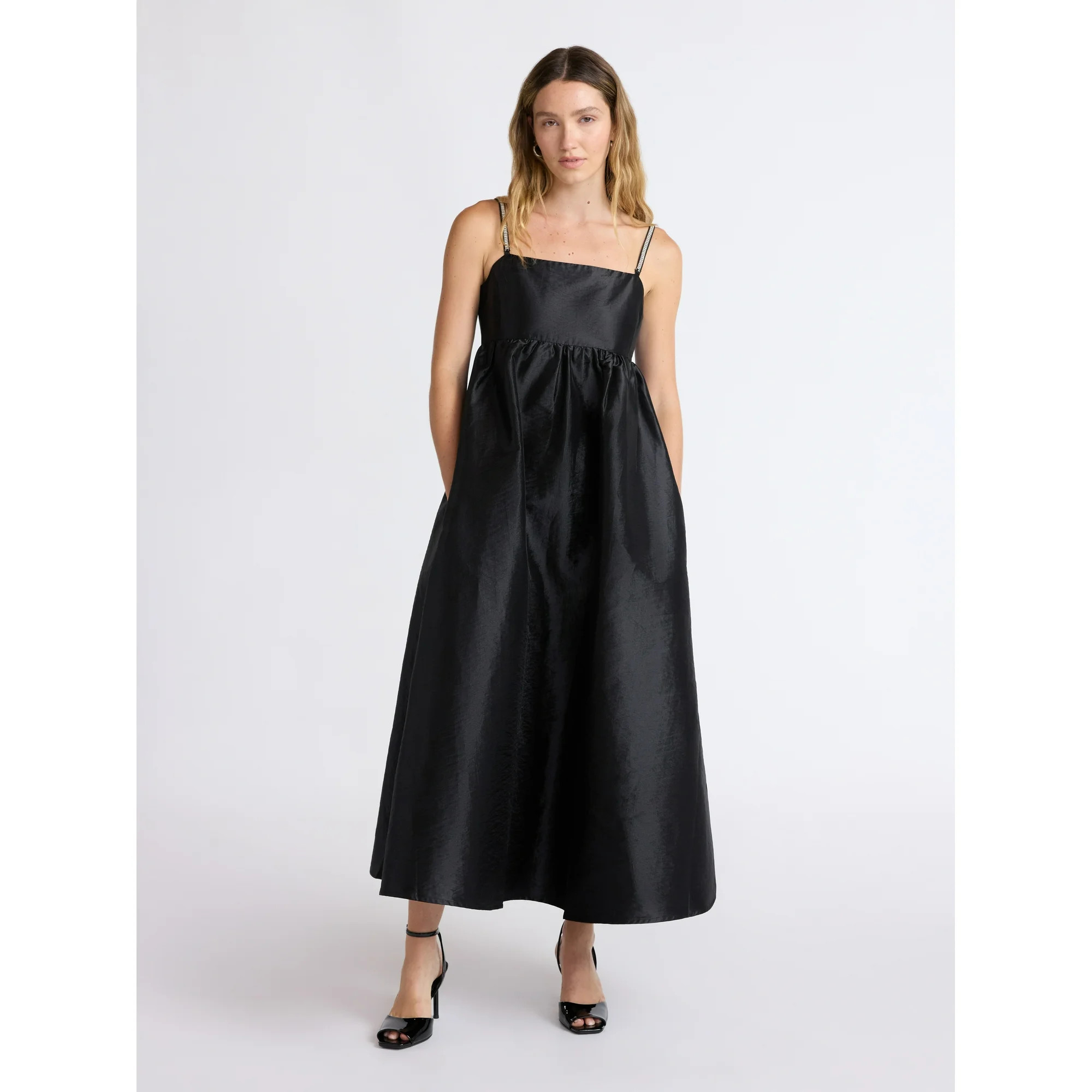 Scoop Women’s and Women’s Plus Taffeta Maxi Dress with Embellished Straps, Sizes XS-4X | Walmart (US)