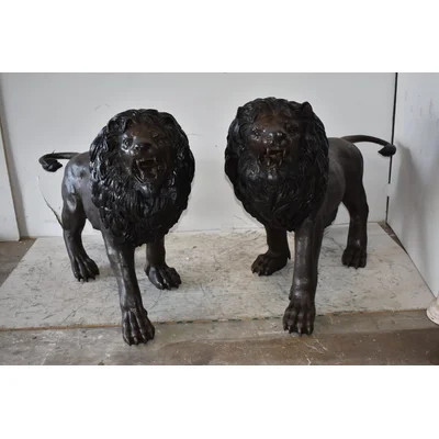 A Pair of Large Lions Walking Side by Side Bronze Statues Size: 24" x 60" x 41"H | Wayfair North America