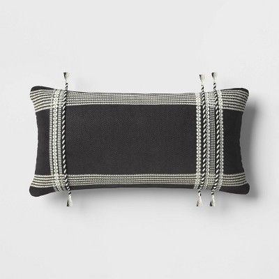 12"x27" Twists and Tassels Rectangular Outdoor Lumbar Pillow Black/White - Threshold™ | Target