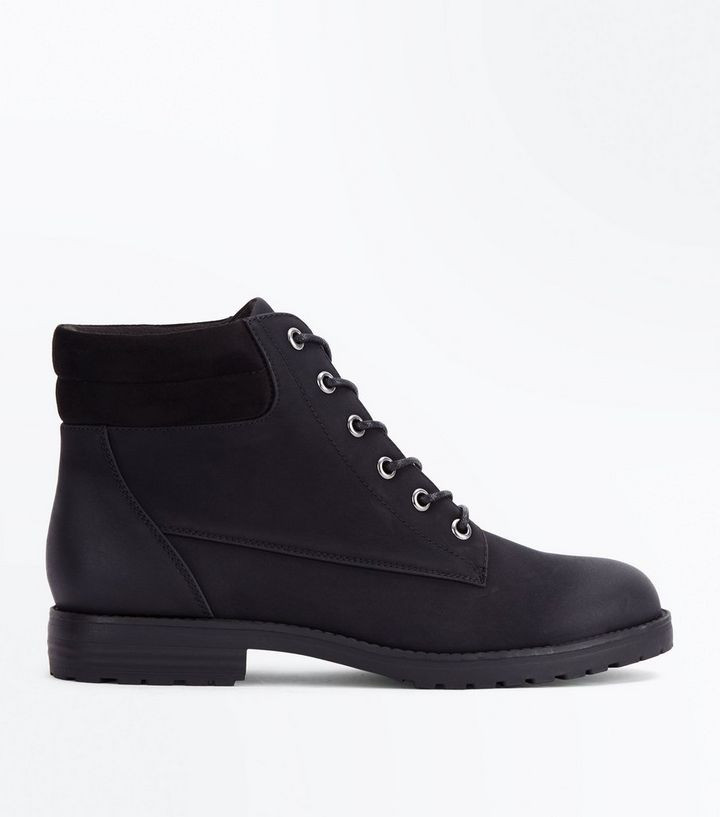 Black Contrast Cuff Lace Up Hiker Boots Add to Saved Items Remove from Saved Items Add to Saved Item | New Look (UK)