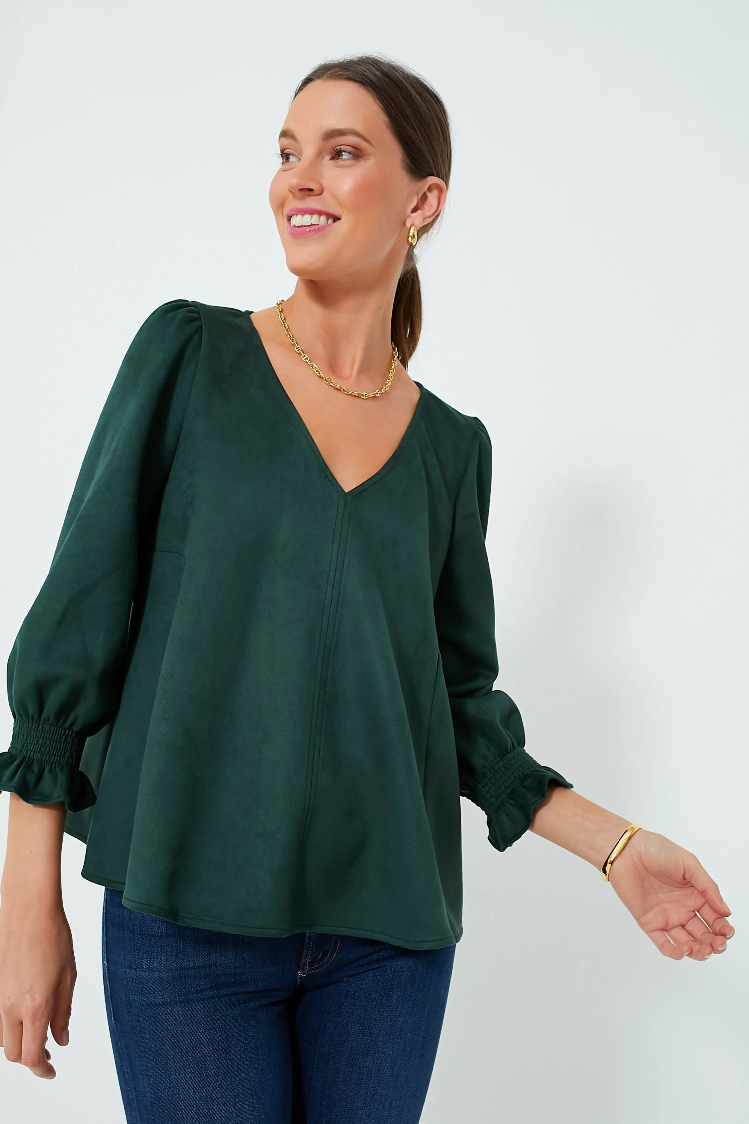 Malachite Suede Easton Blouse | Tuckernuck (US)