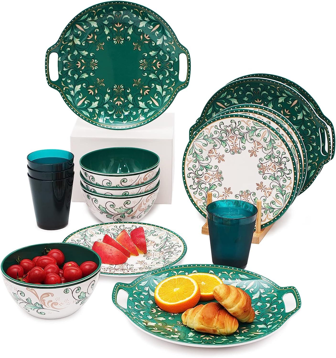 Melamine Dinnerware Set for 4-16 Pcs:Camping Dishes Set with Dinner Plates,Salad Plates,Cups and ... | Amazon (US)