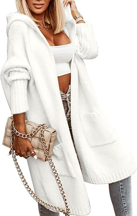 Aoysky Womens Long Cardigans Cable Knitted Open Front Oversized Hooded Outerwear Sweater Coat | Amazon (US)