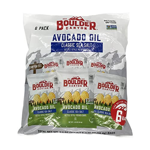 Boulder Canyon Avocado Oil Sea Salt Potato Chips 6 Count, 1.25 OZ | Amazon (US)