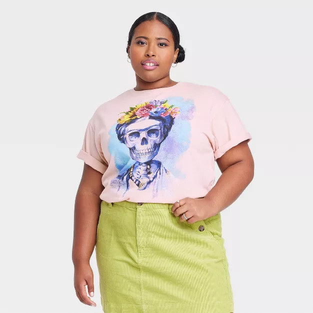 Women's Dia De Los Muertos Frida Short Sleeve Graphic T-Shirt - Rose Gold | Target