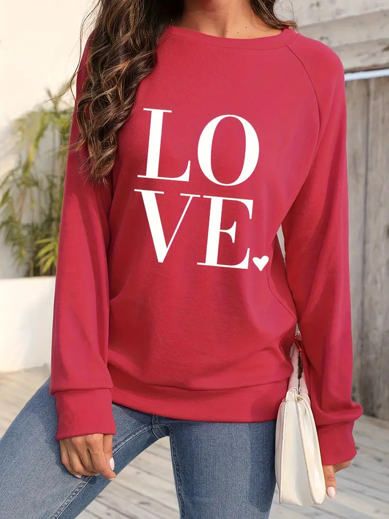 Love Print Pullover Sweatshirt Casual Long Sleeve Crew Neck - Temu | Temu Affiliate Program