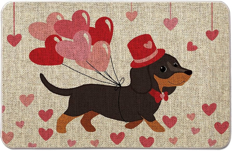 GAGEC Door Mat Dachshund Dog Welcome Doormat Love Hearts Farmhouse Entrance Rug Anniversary Weddi... | Amazon (US)