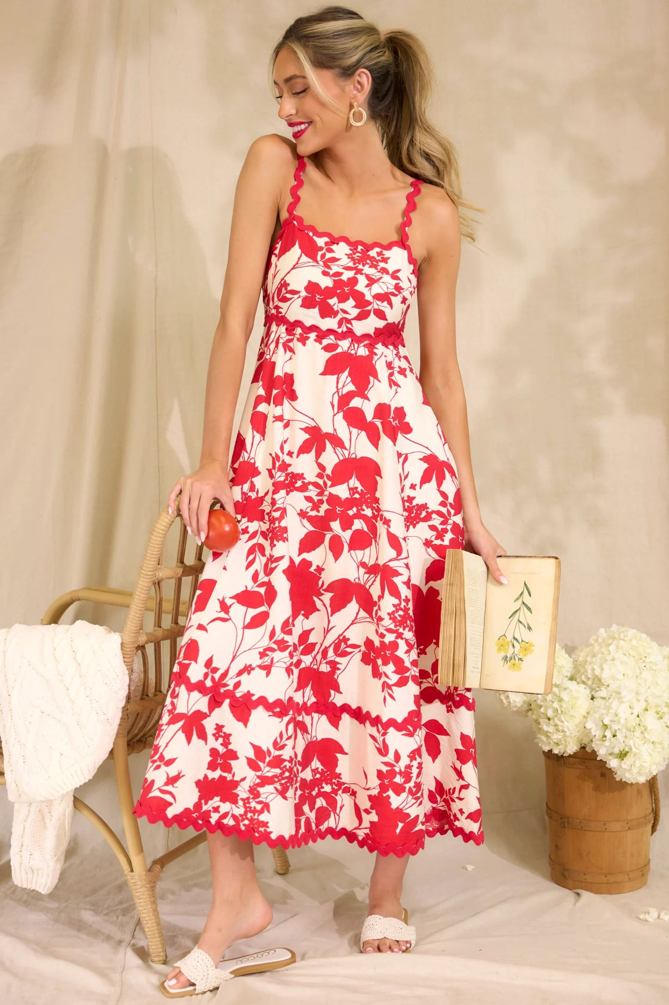 Cherry Blossom Bliss Red Floral Midi Dress | Red Dress