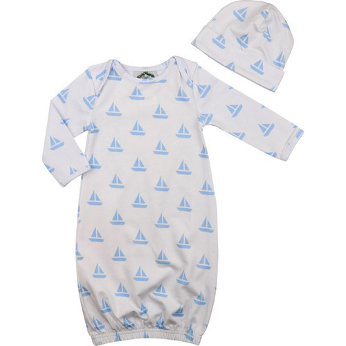 Blue Sailboat Knit Baby Gown And Beanie | Cecil and Lou