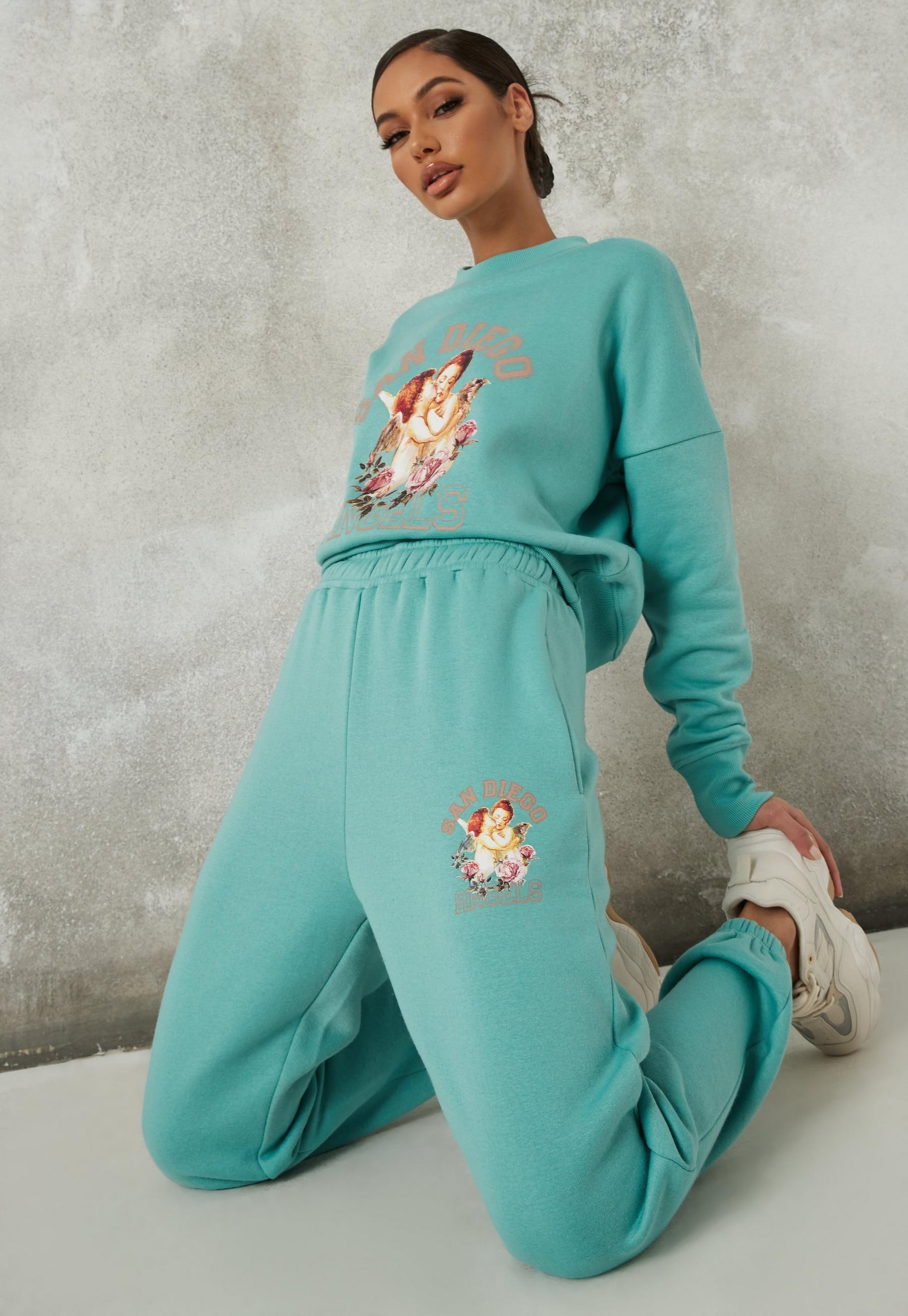Teal San Diego Graphic Brushed Back Sweatshirt And Joggers Co Ord Set | Missguided (US & CA)
