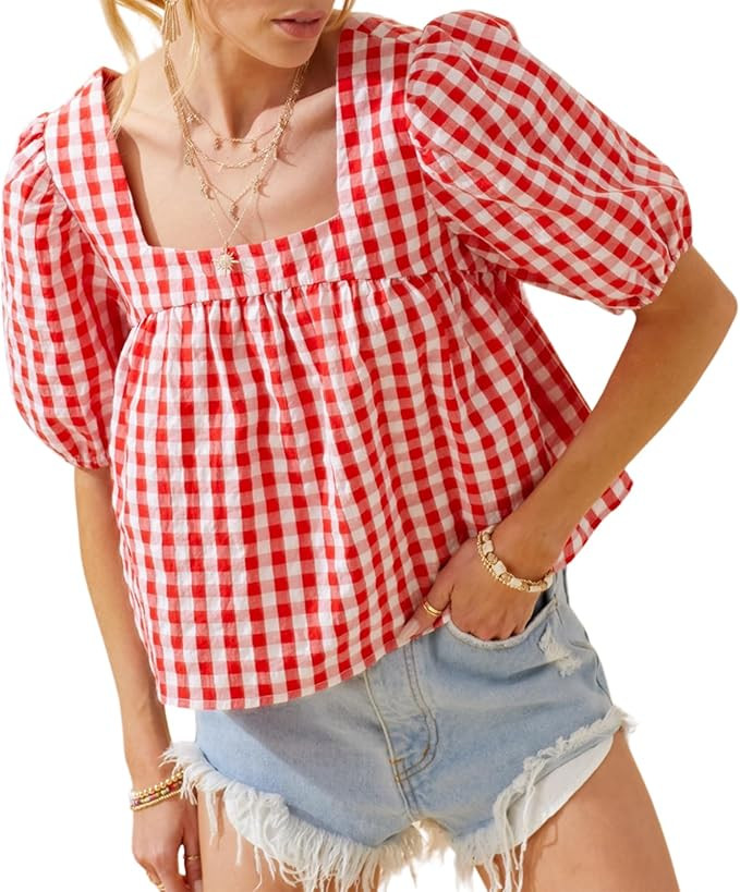 Y2k Women Puff Short Sleeve Babydoll Peplum Tops Boho Floral Ruffle Flowy Shirt Going Out Cropped... | Amazon (US)