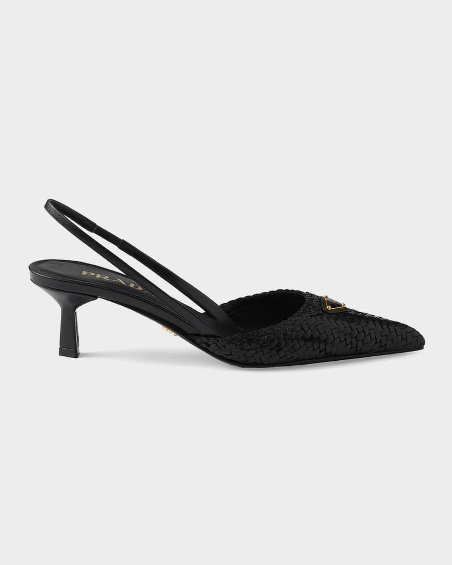 Prada 55mm Woven Leather Slingback Pumps | Neiman Marcus