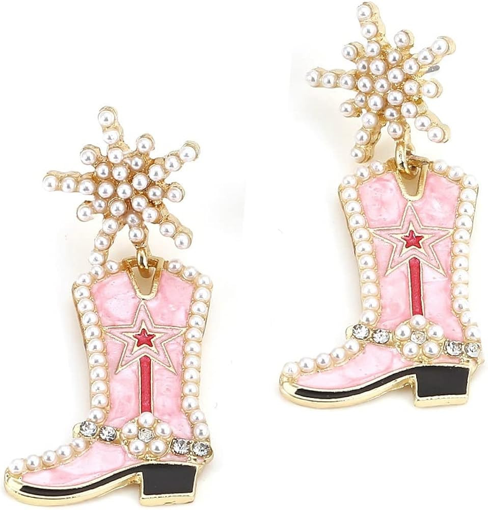 Handmade Western Cowgirl Beaded Cowboy Boot Drop Dangle Earrings Snowflower for Women Wedding Par... | Amazon (US)