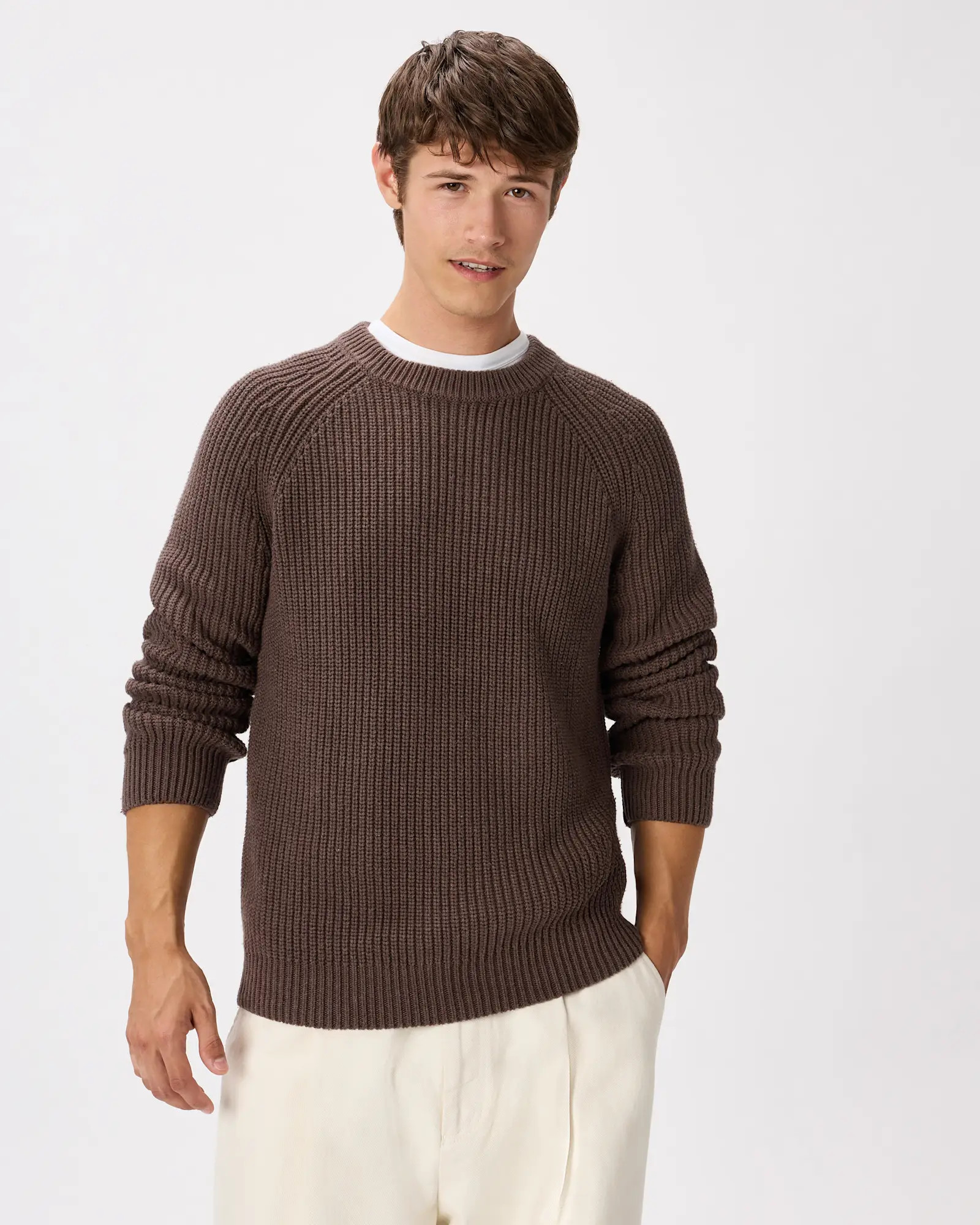 100% Organic Cotton Fisherman Crew Sweater in Heather Brown | Quince