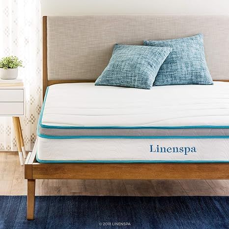 Linenspa 8 Inch Memory Foam and Innerspring Hybrid Medium-Firm Feel-Full Mattress, White | Amazon (US)