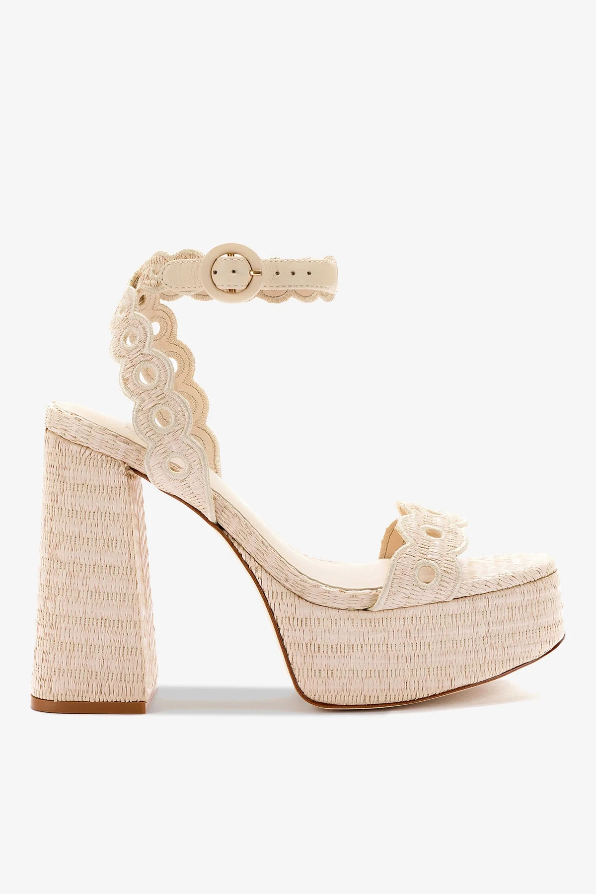 Dolly Broderie Sandal In Natural Raffia | Larroude