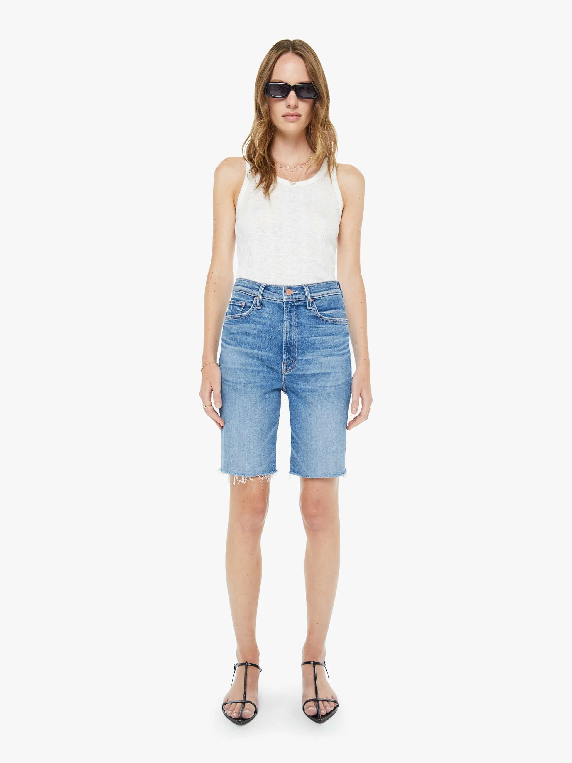 High Waisted Rider Bermuda Short Fray - Float My Boat | Mother Denim