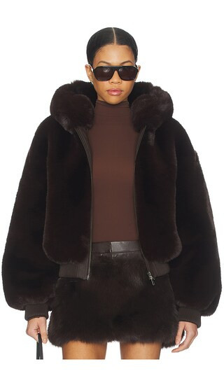 SKIMS Faux Fur Shrunken Zip Up Jacket in Chocolate. - size M | Revolve Clothing (Global)