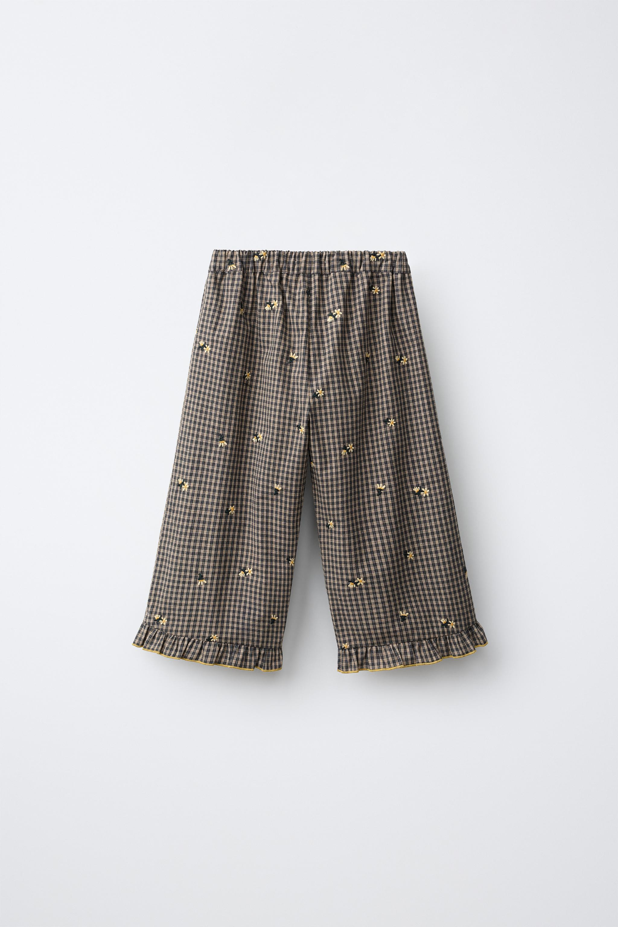 EMBROIDERED FLORAL GINGHAM CULOTTES | Zara US