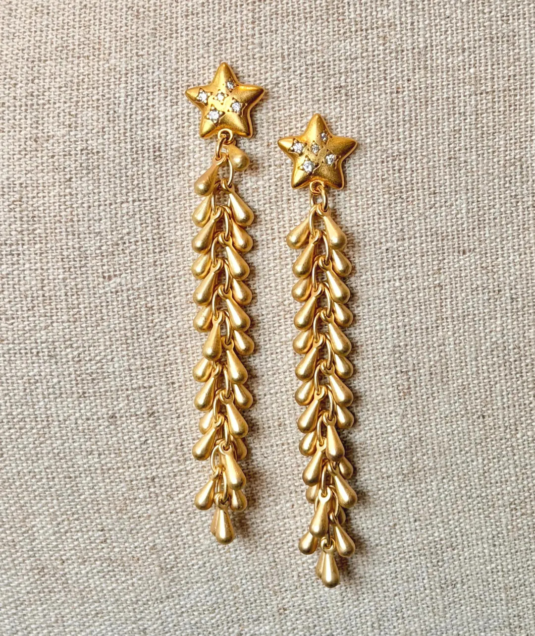Gold Star Earrings with Gold Fringe Chain | Etsy (US)