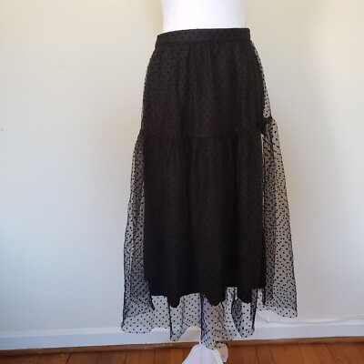 H&M Skirt Maxi Size 6 Black Sheer Tulle Lace Polka Dot Mesh Lined  A-Line | eBay US