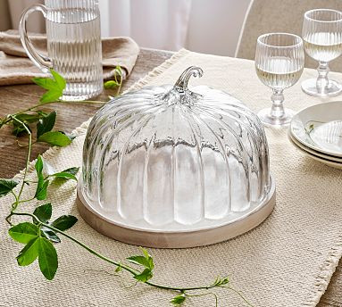 Glass Pumpkin Cloche with Wood Pedestal | Pottery Barn (US)