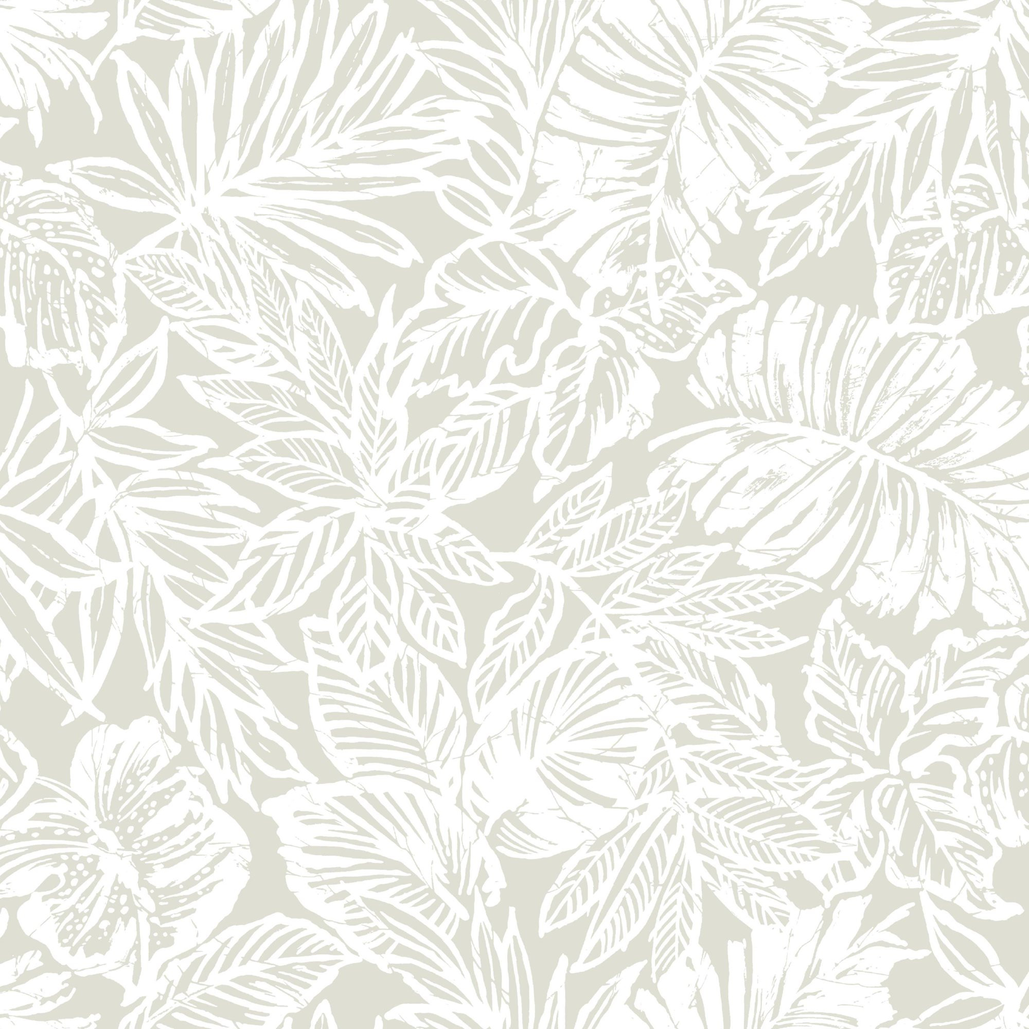 Roommates White and Beige Batik Tropical Leaf Peel & Stick Wallpaper | Walmart (US)