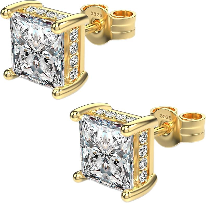 TATCAI 18K White Gold Plated Sterling Silver Princess Cut Square Cubic Zirconia Stud Earrings for... | Amazon (US)
