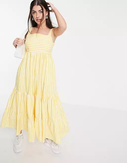 People Tree maxi dress with tiered skirt in summer stripe organic cotton | ASOS (Global)