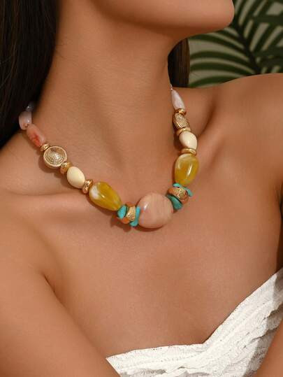 1pc Fashionable Elegant All-Season New Geometric Multicolor ABS Plastic Shell Starfish Small Fish Amber Faux Turquoise Faux Asymmetrical Pearl Colorful Pattern Beaded Necklace Leopard Print Heart Shape Round Bead Beaded Necklace New Asymmetrical Triangle Colorful Square Cylinder Beaded Necklace Multiple Styles Available Suitable For Elegant Women To Match Any Outfit Vacation Party Dinner Jewelry Accessories Each ABS Plastic Bead's Position Color Pattern Size Is Multicolor Handmade Each One Is Different But Does Not Affect Your Purchase - Size one-size | SHEIN