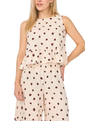 Petite Sleeveless Spot Print Peplum Blouse | Belk