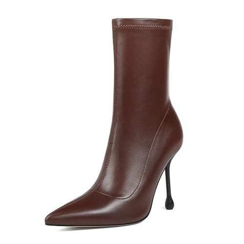 Cewpoeze Women's Ankle Boots Pointed Toe High Heel Booties(Brown,6.5) | Amazon (US)