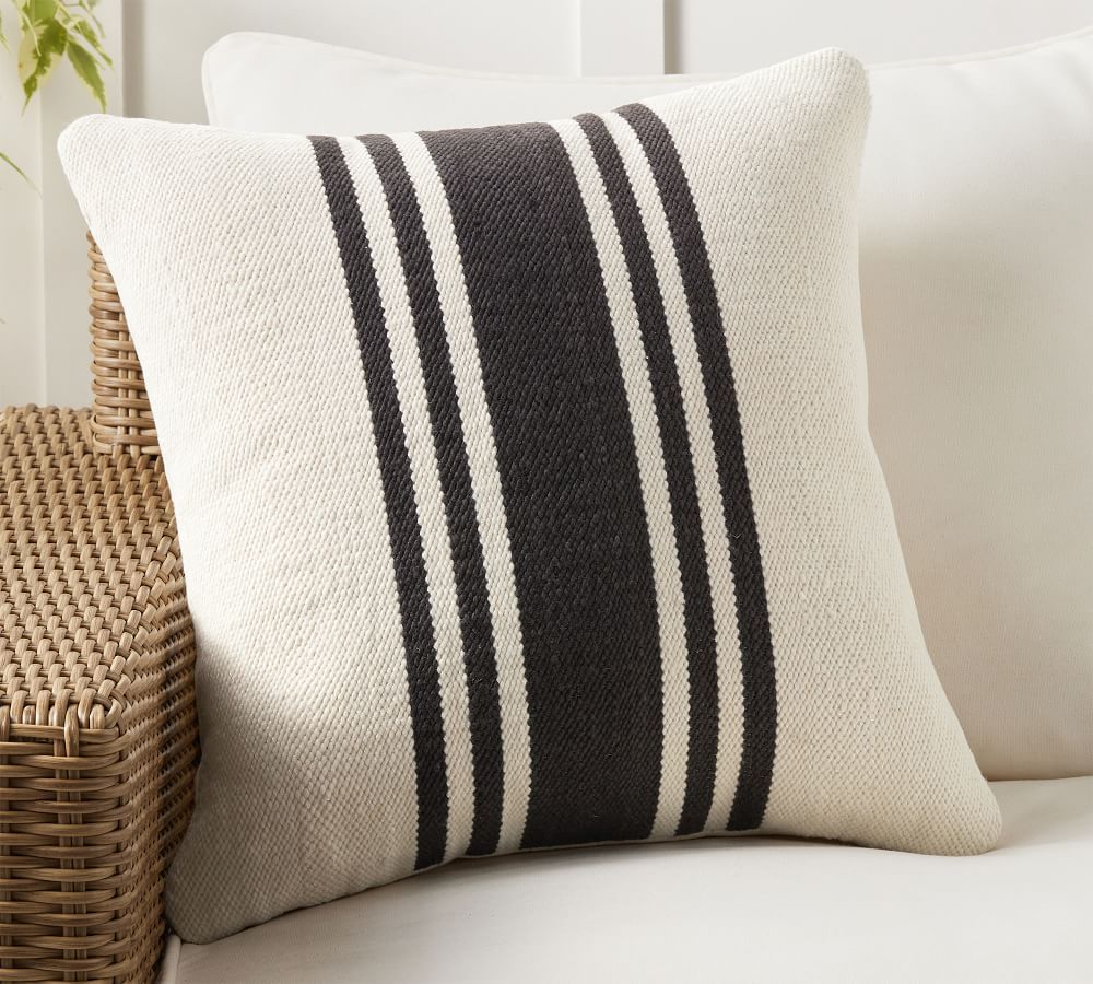 Modern Farmhouse Striped Indoor/Outdoor Pillow | Pottery Barn (US)