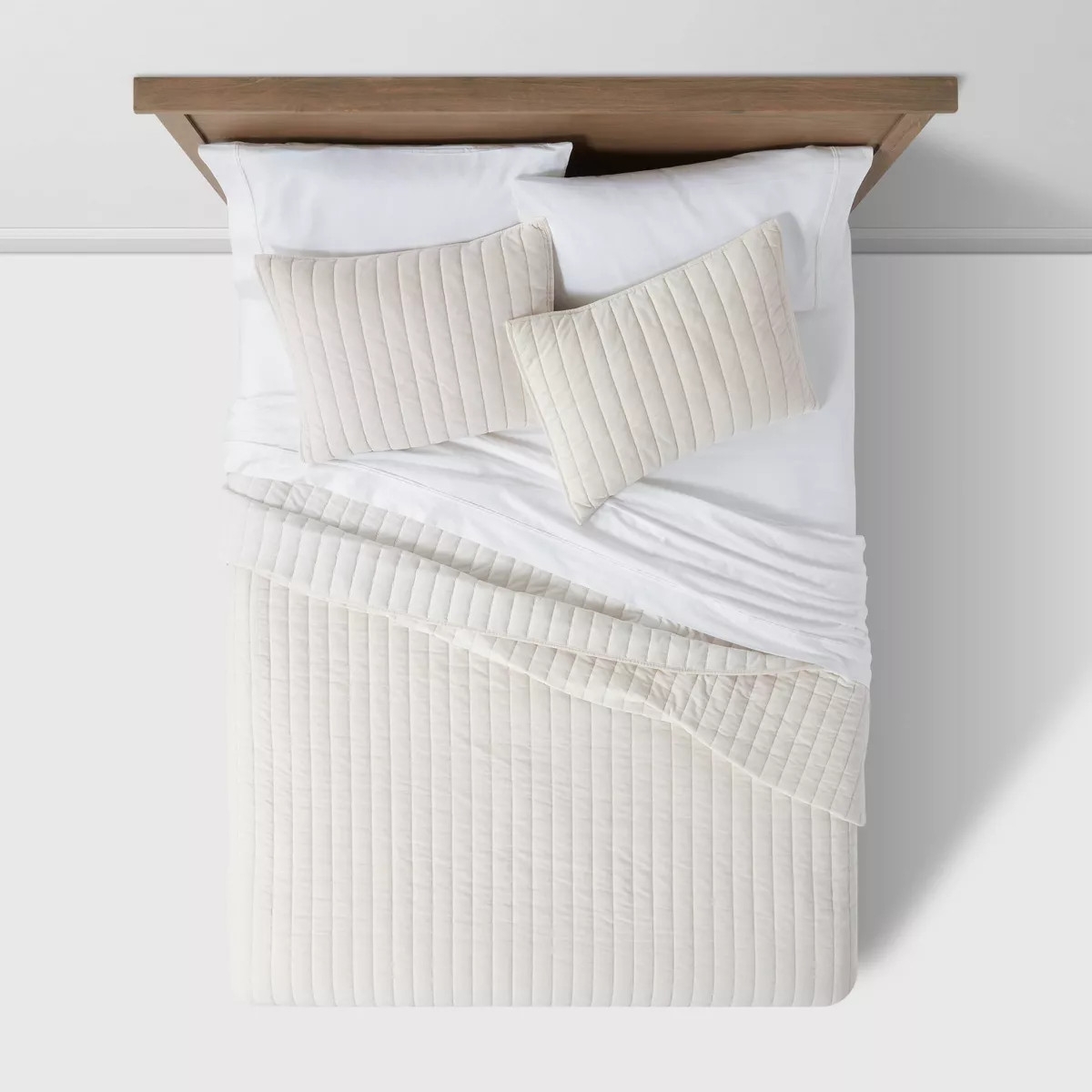 Full/Queen Channel Stitch Velvet Quilt Cream - Threshold™: OEKO-TEX Certified, Cotton Backing, ... | Target