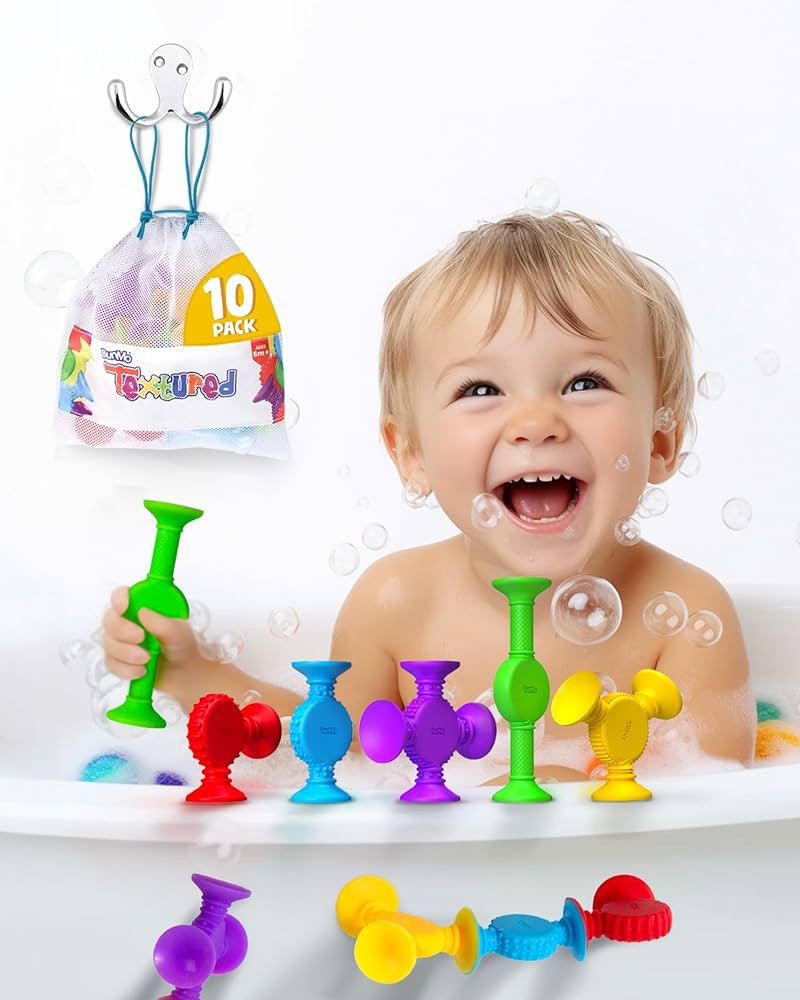 BUNMO Textured Suction Bath Toys 10pcs | Connect, Build, Create | Mold Free Bath Toys for Kids Ag... | Amazon (US)