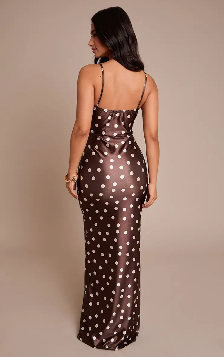 Chocolate Polka Dot Lace Detail Maxi Dress | PrettyLittleThing | PrettyLittleThing UK