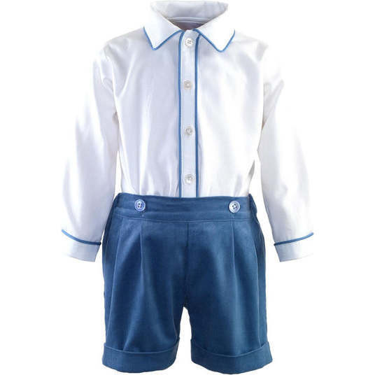 Cord Short and Shirt Set, Blue | Maisonette