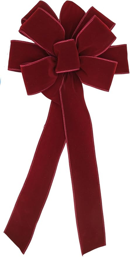 2-Pack, Regal Christmas Collection Bow, 2.3” Wide Burgundy Velvet, Burgundy Wired Edge, 8-Loops... | Amazon (US)