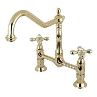 Kingston Brass Heritage 2-Handle Bridge Kitchen Faucet with Cross Handles in Polished Brass HKS11... | The Home Depot