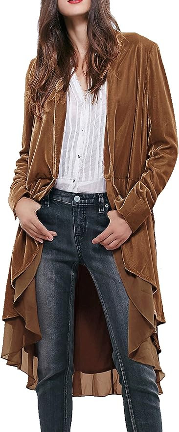R.Vivimos Womens Ruffled Asymmetric Long Velvet Blazers Coat Casual Jackets | Amazon (US)