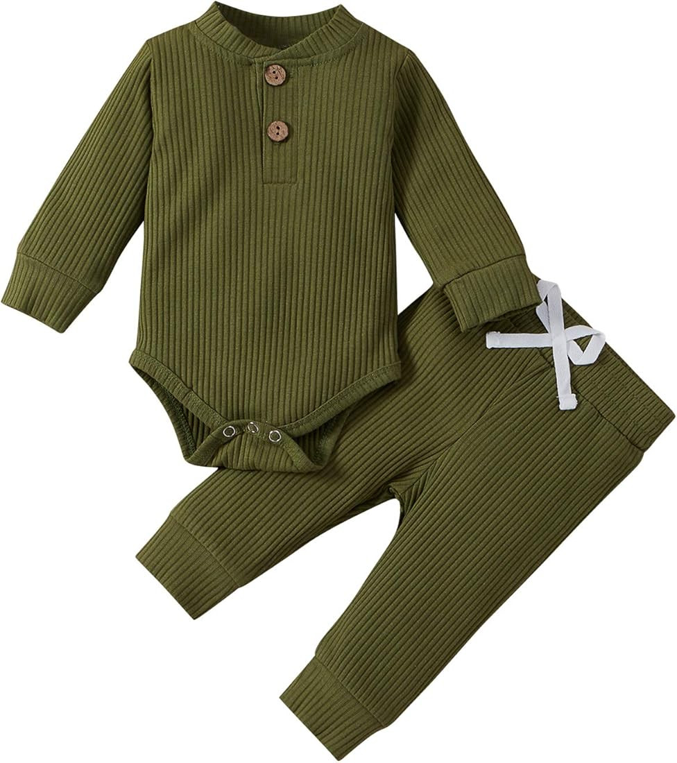 One opening Toddler Baby Boy Girl Clothes Outfits Ribbed Long Sleeve Pullover Sweatshirts Pants N... | Amazon (US)