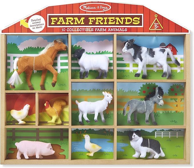 Melissa & Doug Farm Friends Play Set (10 Collectible Farm Animals with Wooden Barn-Shaped Crate, ... | Amazon (US)